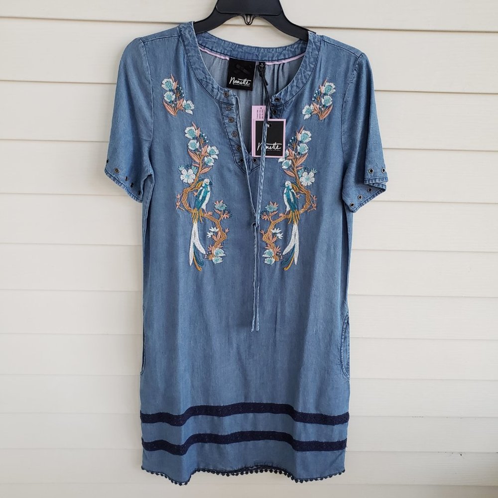 NWT Embroidered Denim looking Dress 100% Tencel - Picture 5 of 8
